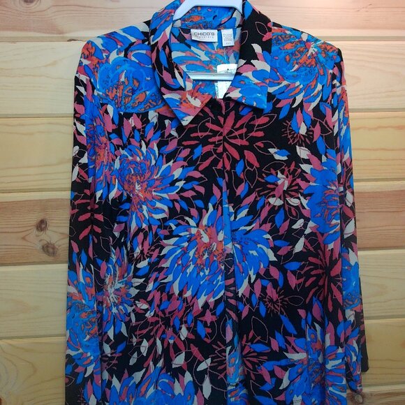 NWTS Chico's Travelers Open Front Floral Cardigan Size Chico's 2 or Large - Picture 1 of 3